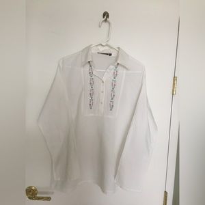New Cottons Brand FabIndia style Tunic - Embroidered long sleeve 100% cotton XL
